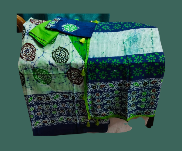 Batik 3Pcs colorful flower Design white body color বাটিক ৩পিস