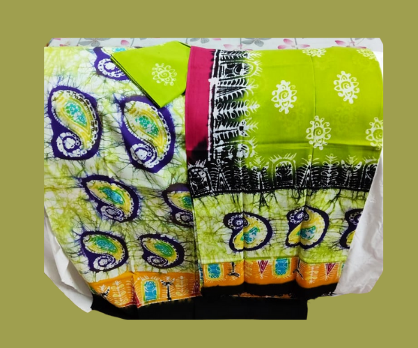 Leaf Design Cotton Colorful Batik 3 Pcs For Women বাটিক থ্রিপিস ৩পিস